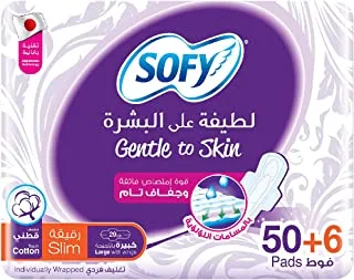 Sofy Gentle To Skin, Slim, Large 29 Cm, Sanitary Pads With Wings, Pack Of 50 + 6 Pads Free