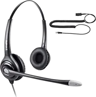 VoiceJoy HD261-C 15*10*7 Binaural Corded Rj9 Phone Headset With Noise Canceling Microphone, Black