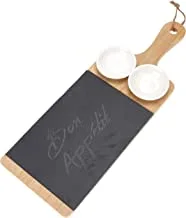 Cuisine Art Bamboo 3Pcs Serving Slate With Handle Home Basics Slate Serving Tray With Handles, Gourmet Board With Natural Edge For Cheese, Appetizer, Baked Goodies, Dry Fruits Cbb92743