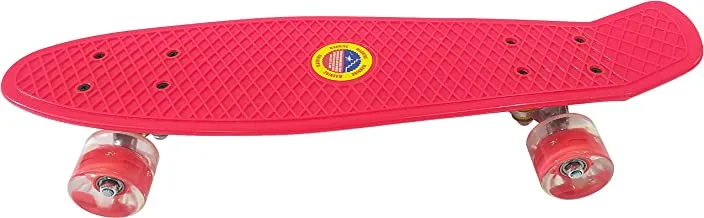 Funz Cruiser Retro Plastic Complete Skateboard For Boys And Girls, Non-Slip Skateboard Size 67X18 Cm, High Speed Bearings & Soft Pu BUShing Led Wheels, For Teens Adults Youths And Beginners, Red