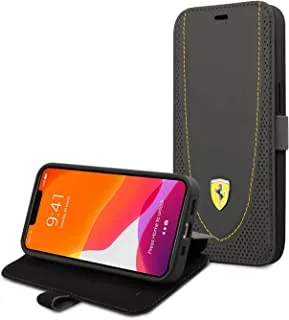 Ferrari Genuine Leather Booktype Case With Curved Line Stitched And Perforated Leather For iPhone 13 Pro Max (6.7