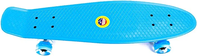 Funz Cruiser Retro Plastic Complete Skateboard For Boys And Girls, Non-Slip Skateboard Size 67X18 Cm, High Speed Bearings & Soft Pu Bushing Led Wheels, For Teens Adults Youths And Beginners, Blue