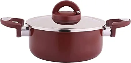 Al Saif Vetro Non Stick Aluminium Casserole Cooking Pot with Stainless Steel LID Size: 30CM, Red