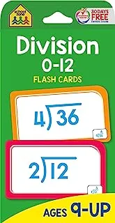 منطقة المدرسة - القسم 0-12 بطاقات الفلاش - الأعمار 9 وما فوق ، والصف الثالث والصف الرابع ، ومعادلات الرياضيات ، وممارسة القسمة ، وتوزيعات الأرباح ، والأرقام من 0 إلى 12 ، والمزيد