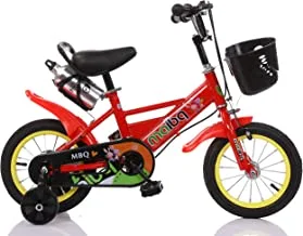 MAIBQ Children's Bike with Training Wheels, Water Bottle and Front Basket 12 Inch, Red