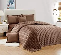 Double Sided Velvet Comforter Set For All Season, Single Size (160 X 210 Cm) 4 Pcs Soft Bedding Set, Classic Double Side Square Stitched Design, Sc, Brown