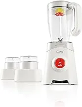 JANO 1.25Liter 450W Electric Blender 3 in 1, Plastic Jar, Mill & Coffee Grinder, Grater, with S/S Blade, 1 Speed with Pulse For Perfect Control, White E06000 2 Years warranty