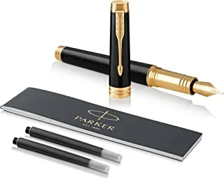 Parker Premier Lacquered Black With Gold Trim| Fountain Pen| Medium Solid Gold 18K Nib | Gift Box| 8516, 1931410