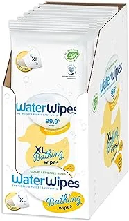 مناديل استحمام WaterWipes مقاس XL خالية من البلاستيك للأطفال الصغار والرضع، 99.9% مناديل مبللة مائية، غير معطرة ولا تسبب الحساسية للبشرة الحساسة، 192 قطعة (12 عبوة)،