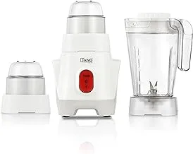 JANO 1.25Liter 400W Electric Blender 3 in 1, Plastic Jar, Mill & Coffee Grinder, Grater, S/S Blade, 1 Speed with Pulse For Perfect Control, White JN1203 2 Years warranty