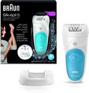 آلة إزالة الشعر Braun Silk-epil 5-511 اللاسلكية للاستخدام الرطب والجاف + غطاء المبتدئين (0.102 كجم)
