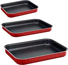 TEFAL Oven Dishes | Les Spécialistes 3-Piece Set 41x29cm / 37x27cm / 31x24cm | Non-Stick Coating | Aluminum | Heat Diffusion | Red Bugatti | Made in France | 2 Years Warranty | J1325782