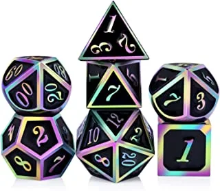 DNDND Rainbow Edge 7 Pieces Metal Dice Set DND Polyhedarl Heavy D&D Dice Set with Metal Tin for Dungeons and Dragons and Role Playing Game