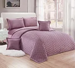 Moon Double Sided Velvet Comforter Set For All Season, 6 Pcs Soft Bedding Set, Modern Geometric Quaterfoil Cloud Stitched Design, Dual Color, King Size 220 X 240 Cm