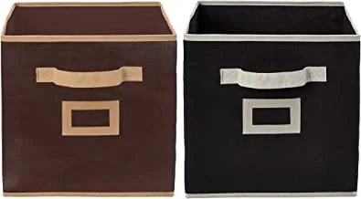 Kuber Industries غير منسوجة من قطعتين لعبة مكعب تخزين صغيرة الحجم قابلة للطي ، كتب ، صندوق تخزين أحذية بمقبض ، صغير جدًا (بني وأسود) - KUBMART1865