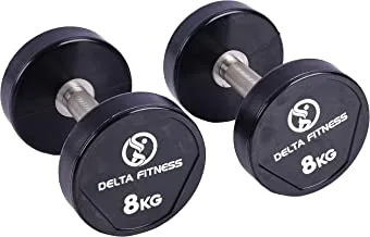 Delta Fitness New Polyurethane Dumbbell Set, 8 Kg Capacity, Black, Dfpud08