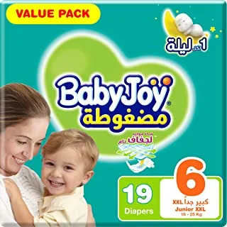 BabyJoy Compressed Diamond Pad, Size 6, Junior XXL, 16+ kg, Value Pack, 19 Diapers