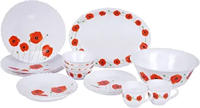 Arcopal 38 Pc Dinnerware Set | Combination Set With 1Pc Oval Plate+ 6Pcs Dinner Plate+ 6Pc Rice Plate+ 6Pcs Dessert Plate+ 1Pc Big Bowl+ 6Pcs Small Bowl+ 6Pcs Tea Cup With Saucer Plate, Red Romance