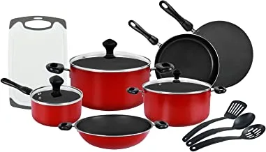 Prestige Classique Aluminium Cookware Sets 17 Piece | Non Stick Pots and Pans Set| Cooking Sets with Lids - Red