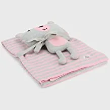 Pluchi- Knitted Toy & Blanket Set-Zoey Skinny Stripe Cotton Blanket With Bear Toy