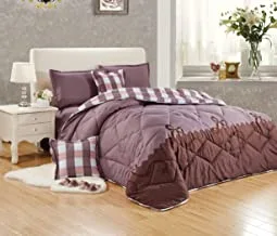 Moon Bed In A Bag Medium Filling King Size Comforter Set, 10 Pcs Floral Bedding Set Size 220 X 240 Cm With Comforter, Quilted Bed Skirt, Pillowcases, Cushion & Bedroom Slippers, Multicolor, Beige