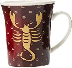 Shallow Porcelain Zodiac Sign Printed Tea/Coffee Mug, Red, 550G, Bd-Mug-Sco