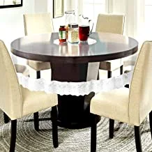 Kuber Industries Pvc Waterproof 6 Seater Round Table Cover With Silver Lace 72 Inches X 72 Inches (Silver)