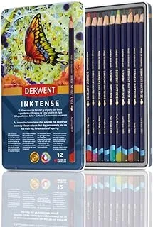 Derwent Inktense Coloured Ink Pencils In Metal Tin 12-Pieces Set