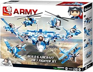 Sluban Army Series - Fighter Jet 6 in 1 Building Blocks 728 PCS With 6 Aircraft - For Age 6+ Years Old