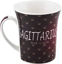 Shallow Porcelain Zodiac Sign Printed Tea/Coffee Mug, Red, 550 g, BD-MUG-SAG