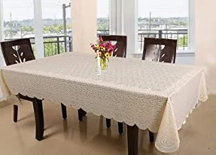 Kuber Industries Zig Zag Design Cotton 6 Seater Dining Table Cover - Cream