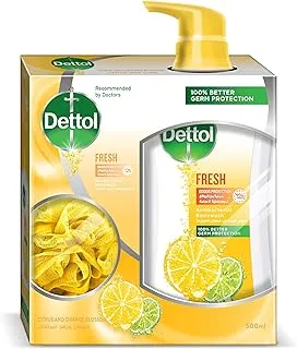 Dettol Fresh Shower gel & Body wash for effective Germ Protection & Personal Hygiene (protects against 100 illness causing germs),Citrus & Orange Blossom Fragrance with Puff, 500ml