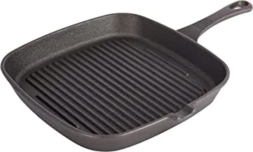 Kitchencraft Deluxe Cast Iron Grill Pan Square Ribbed 23C, Sleeved, Black, 9