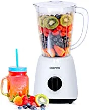 Geepas GSB44027 400W 2 in 1 Multifunctional Blender Stainless Steel Blades, 2 Speed Control with Pulse 1.5L Jar, Interlock Protection Ice Crusher, Chopper, Coffee Grinder & Smoothie Maker, black/white