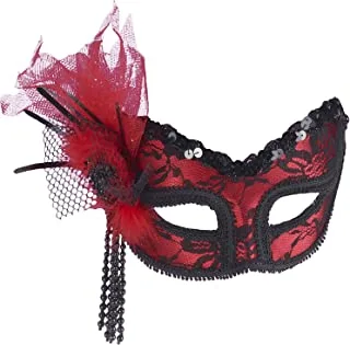 Forum Masquerade Fancy Half Face Mask with Lace, Red/Black