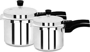 Royalford Rf8428 5 & 3 Litre Aluminum Pressure Cooker - Comfortable Handle Evenly Heating Cooker | Portable & Compact Design | Perfect For Chicken, Fish, Rice, Beef And More | Multiple Hobs, Silver
