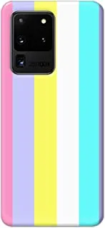 Khaalis matte finish designer shell case cover for Samsung Galaxy S20 Ultra-Vertical stripes Yellow White Blue