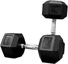 Prosports rubber hex dumbbells solid cast iron core rubber coated head dumbbell weights for exercises at home and commercial gym 2.5 to 50 kg sold in pair (2 pcs) (15 kg), black, psae hexd, hex15