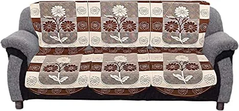 Heart Home Flower Cotton 2 Piece 3 Seater Sofa Cover (Brown) CTHH3069 Standard