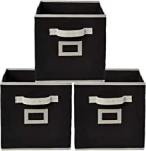 Kuber Industries Non Woven Fabric 3 Pieces Foldable Large Size Storage Cube Toy,Books,Shoes Storage Box With Handle,Extra Large (Black)-KUBMART1784
