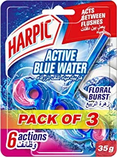 Harpic Active Blue Water Floral Burst Toilet Cleaner Rim Block, Toilet Freshener, 35g, Pack of 3