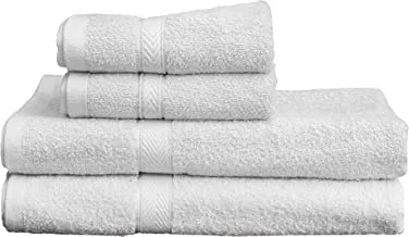 Hotel Linen Klub DEYARCO Princess - 4 Pcs Towel Set, Includes: Hand (40x70cm) and Bath (70x140cm) Towels, Fabric: 100% Cotton Terry, Pattern: Ringspun, Color: White