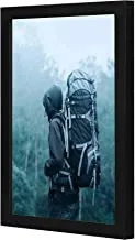 LOWHA Man Wearing Black Hoodie Carries black bag Wall art wooden frame Black color 23x33cm By LOWHA