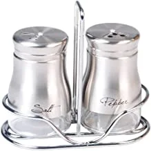 Cuisine Art set of 2 Glass Spice Jar, Salt & Pepper with Stainless Steel Coating and Metal Stand, Silver Q-SP-GL6