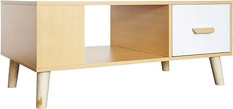 Mahmayi H302 Modern Multifunctional Coffee Table, Storage Unit With Drawers And Storage Shelf - Beech And White Melamine
