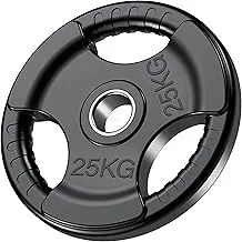 SKY LAND Fitness Olympic Weight Plates with Rubber Finish 2’’ Opening & Tri-Grips,Black Barbell Plates Discs in Single for Lifting and Strength Training, Solid Cast Iron Core Weights, 25kg EM-9264-25