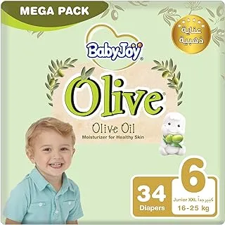 BabyJoy Olive Tape Diaper, Size 6, Junior XXL, 16-25 Kg, Mega Pack, 34 Diapers
