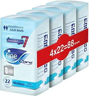 Fine Care Adult Diapers, Size Medium, Waist (75-110 cm), Pack of 88 Incontinence Unisex Briefs, Disposable and Highly Absorbent.