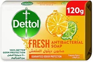 Dettol Fresh Anti-Bacterial Bathing Soap Bar For Effective Germ Protection, Personal Hygiene and Odour Protection, Citrus and Orange Blossom Fragrance, 120g