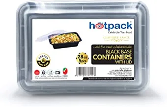 Hotpack Microwaveable Rectangular Black Base Meal Prep Container With Clear Lid, Lunch Boxes 28 Oz 5 Pieces ' 5 Units